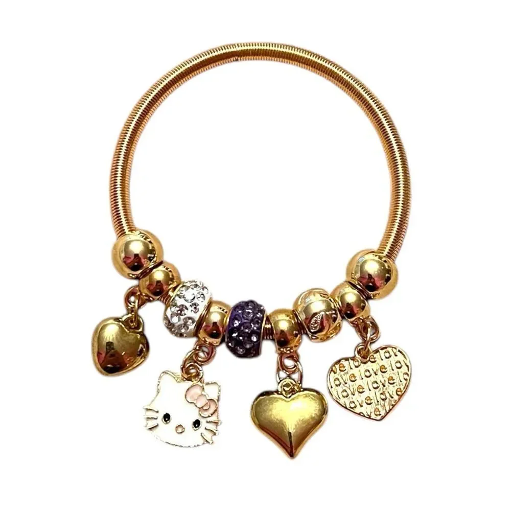 Hello Kitty Hearts Purple And White Rhinestone Gold Tone Kids’ Charm Br…